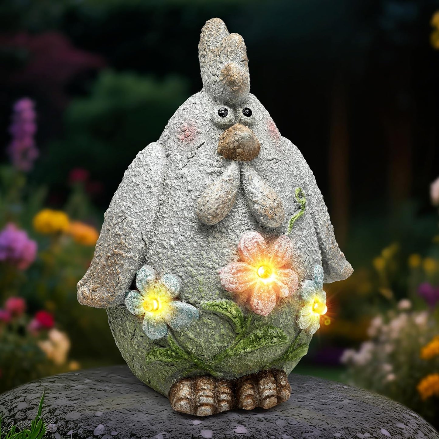Solar Chicken Garden Statue with LED Lights for Outdoor Decoration,Chicken Statue Sculpture Yard Decorations, Outdoor Animal Figurine Gifts for Garden Patio Lawn Backyard Farmhouse
