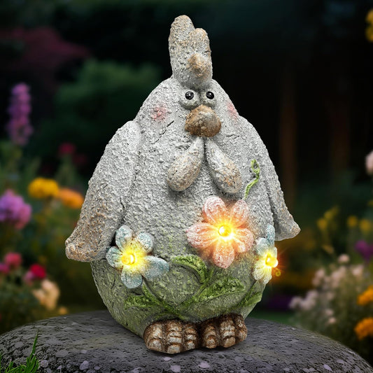Solar Chicken Garden Statue with LED Lights for Outdoor Decoration,Chicken Statue Sculpture Yard Decorations, Outdoor Animal Figurine Gifts for Garden Patio Lawn Backyard Farmhouse