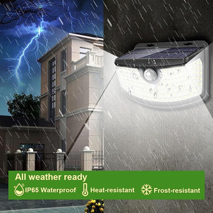 Aootek New Solar Motion Sensor Lights 120 LEDs with Lights Reflector,270° Wide Angle, IP65 Waterproof, Step Lights for Front Door, Yard, Garage, Deck (Front Button 4-Pack)