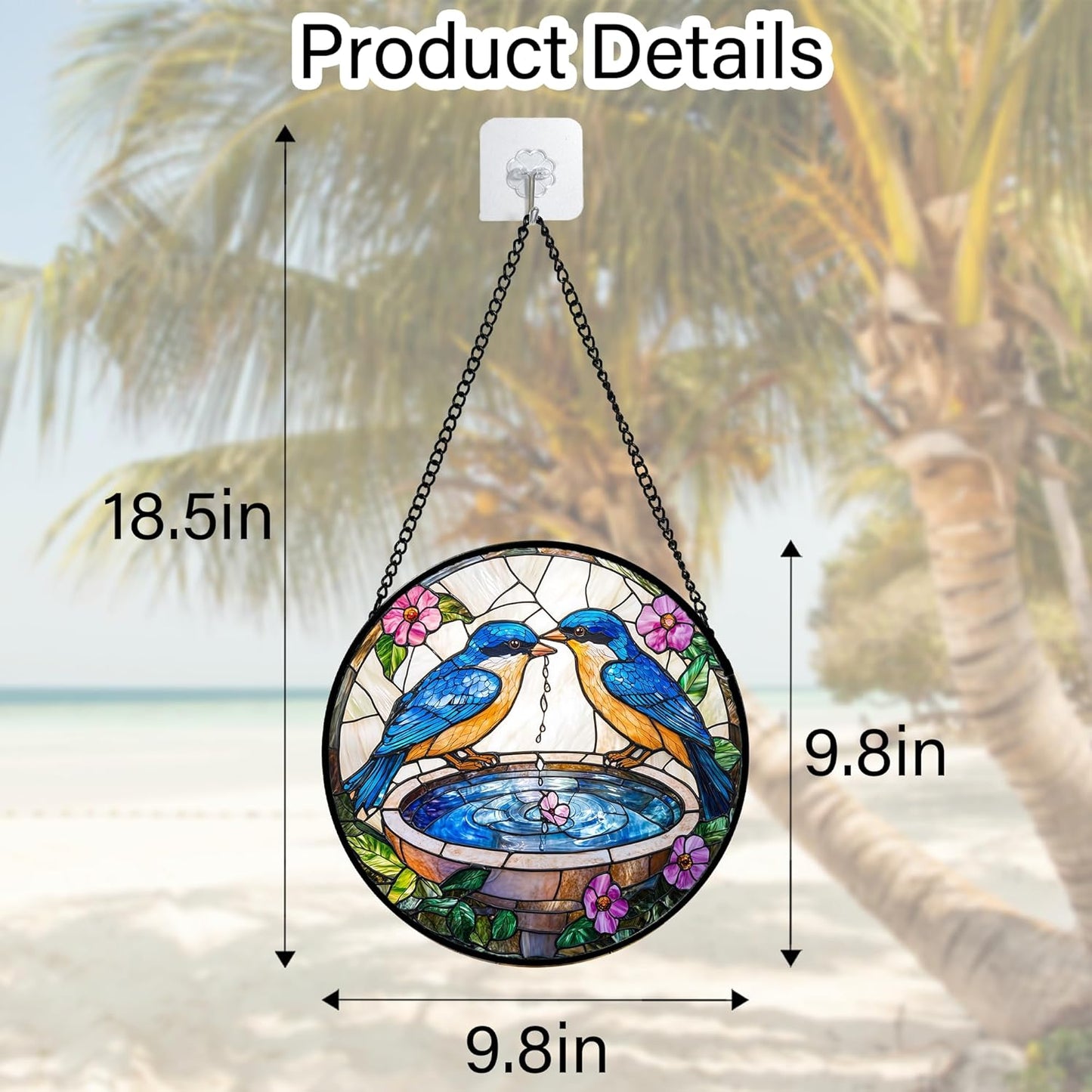 Stained Glass Window Hanging, 2 Blue Birds Suncatcher Diamond Glass Panel Hangings Bird Lover Sun Catchers Decor for Birthday for Women, Men, Wife, Aunt, and Mom 9.8 in