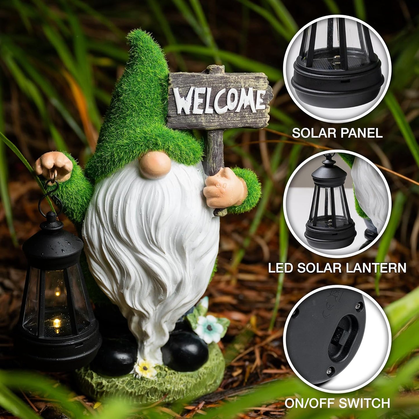 Garden Gnomes Outdoor with LED Solar Light - 11’’ - Original Design - Funny Gnome Decorations, Ornaments - Home, Yard, Patio, Solar Lantern Garden Statues - Housewarming Gift, Birthday & Holiday Gifts