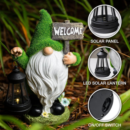 Garden Gnomes Outdoor with LED Solar Light - 11’’ - Original Design - Funny Gnome Decorations, Ornaments - Home, Yard, Patio, Solar Lantern Garden Statues - Housewarming Gift, Birthday & Holiday Gifts