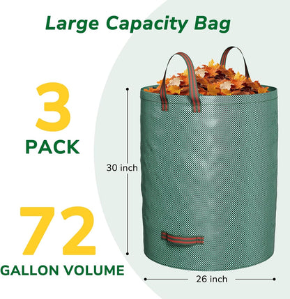 GreatBuddy 72 Gallon Reusable Yard Waste Bag,Heavy Duty,3 Pack Upright Lawn Bags with 4 Reinforced Handles for Garden Leaves and Waste Collection,Lightweight and Portable