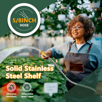 Metal Garden Hose 10ft, Short Stainless Steel Water Hose with Solid Fittings 3/4", Leak-Proof Small Hose for Outdoor,Outside,Yard,Lawn Patio