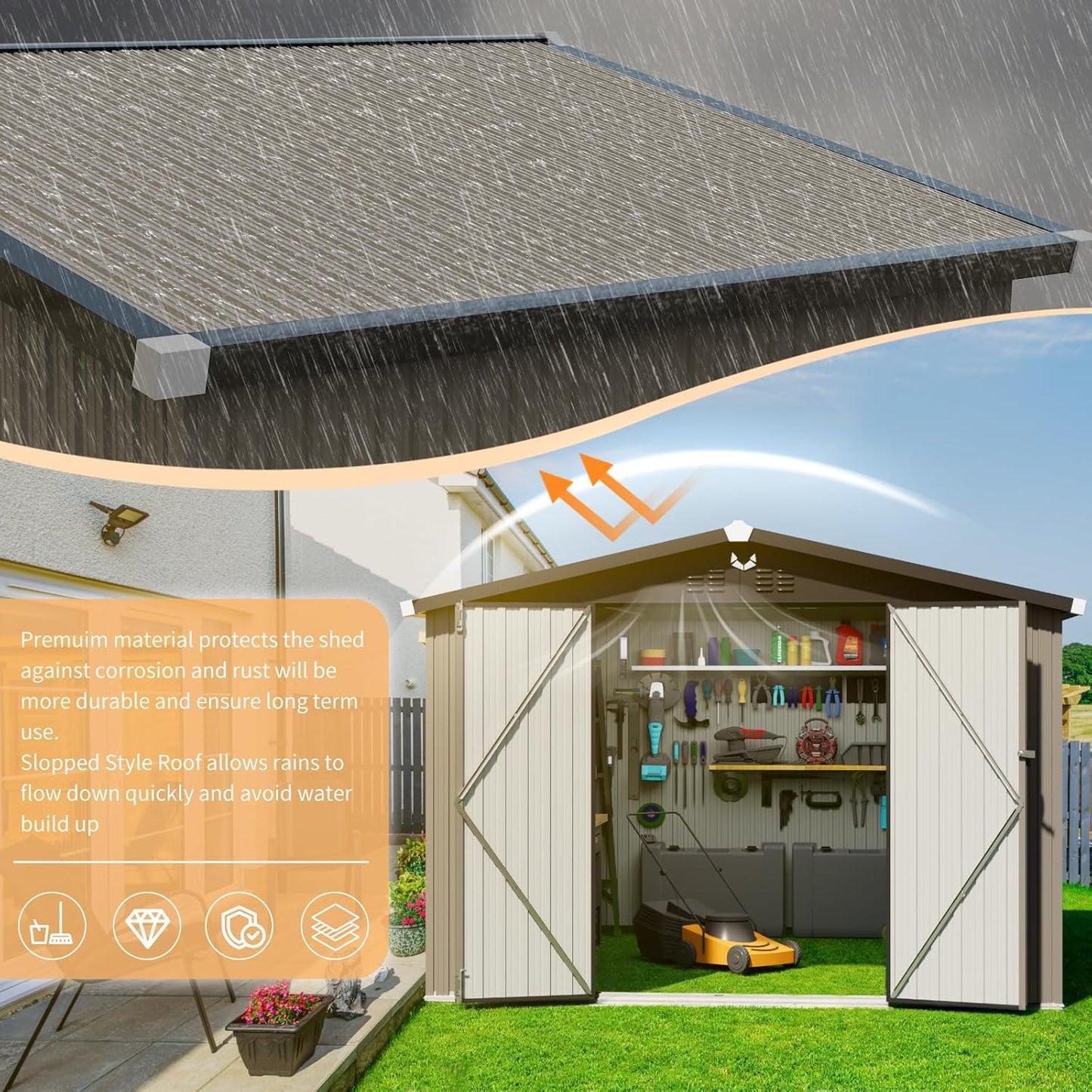 10x12 FT Outdoor Storage Shed,Metal Tool Sheds,Waterproof Outside Storage Shed,Large Storage Building with Lockable Door