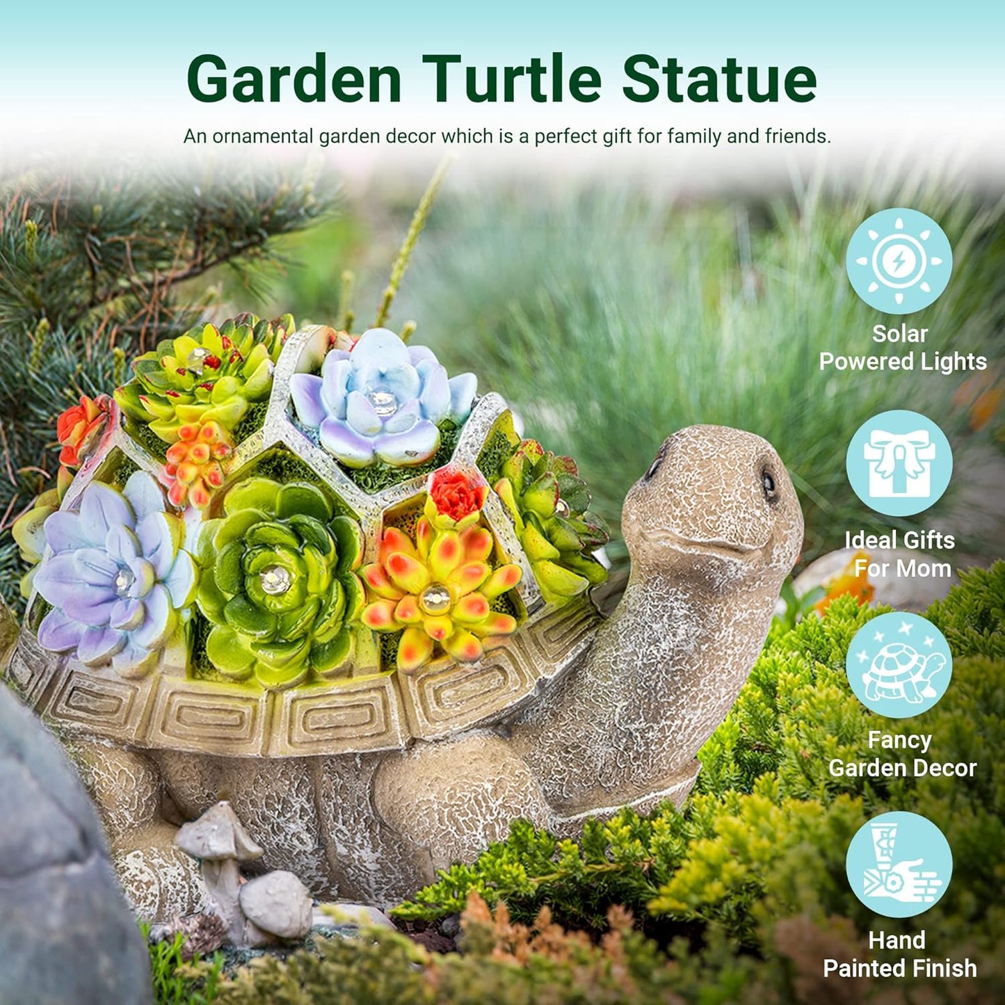 GIGALUMI 11.5 Inch Solar Garden Statues Turtle Figurine Lights for Outside Garden Decor, Yard Decorations Outdoor Housewarming Gifts for Mom, Women for Mothers Day