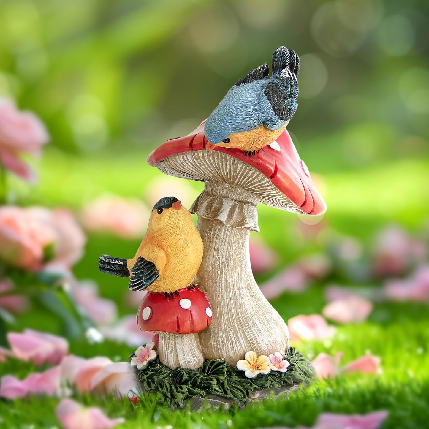 Leekung Bird Garden Statue for Outdoor Decorations,Bird Figurines Mushroom Statue for Garden Decor,Birds Decoration for Garden Patio Yard Lawn Home Shelf Decor Accent,Birds Gifts for Mom