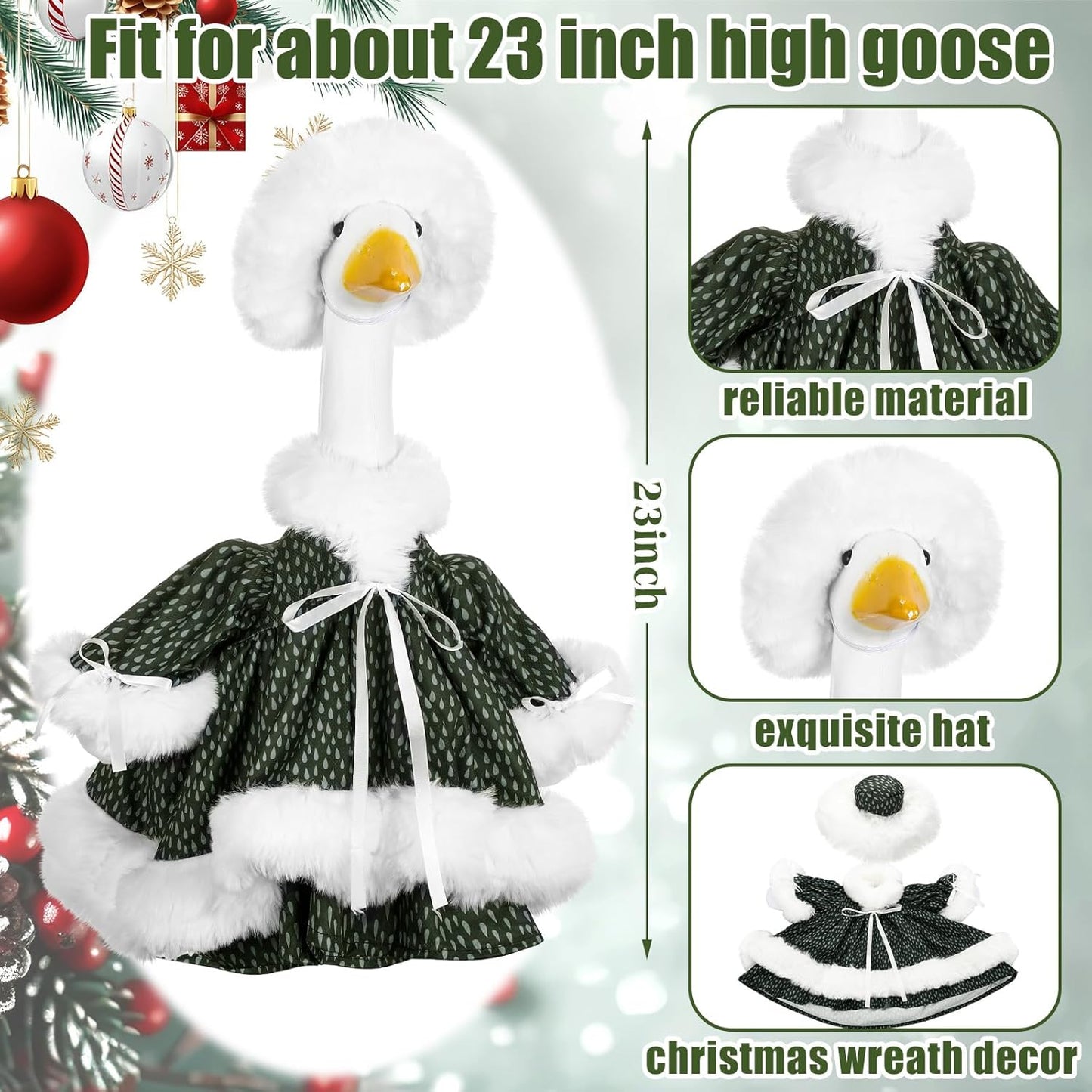 Suzile Winter Christmas Goose Outfit Dresses Clothes for 23" High Cement or Plastic Porch Goose Costume for Yard Lawn Outdoor Garden Patio Statue Xmas Santa Holiday Decor
