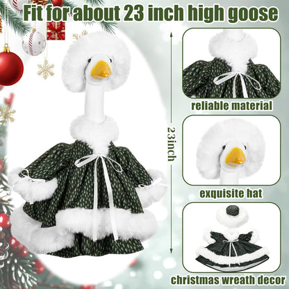 Suzile Winter Christmas Goose Outfit Dresses Clothes for 23" High Cement or Plastic Porch Goose Costume for Yard Lawn Outdoor Garden Patio Statue Xmas Santa Holiday Decor