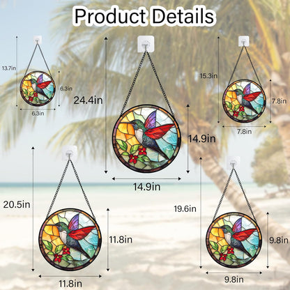 Stained Glass Window Hanging, Hummingbird Gifts Sun Catchers Diamond Glass Panel Hangings Birds Suncatcher Decor for Birthday for Women, Men, Wife, Aunt, and Mom 14.9x14.9 in