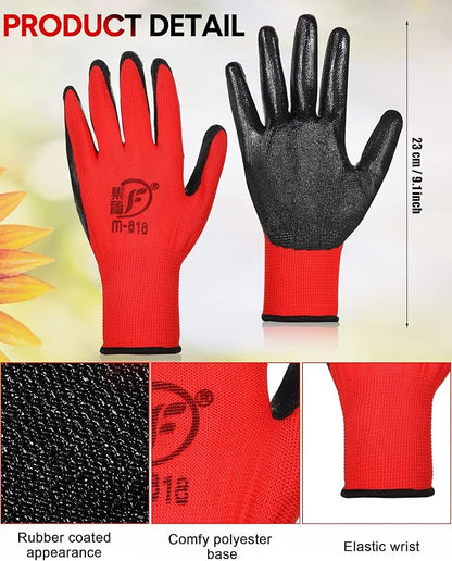 Honeydak 36 Pairs Gardening Gloves for Men Women Breathable Rubber Coated Garden Gloves
