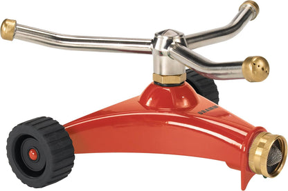 Dramm 15051 ColorStorm Premium 3-Arm Whirling Sprinkler with Heavy Duty Metal Wheeled Base, Red