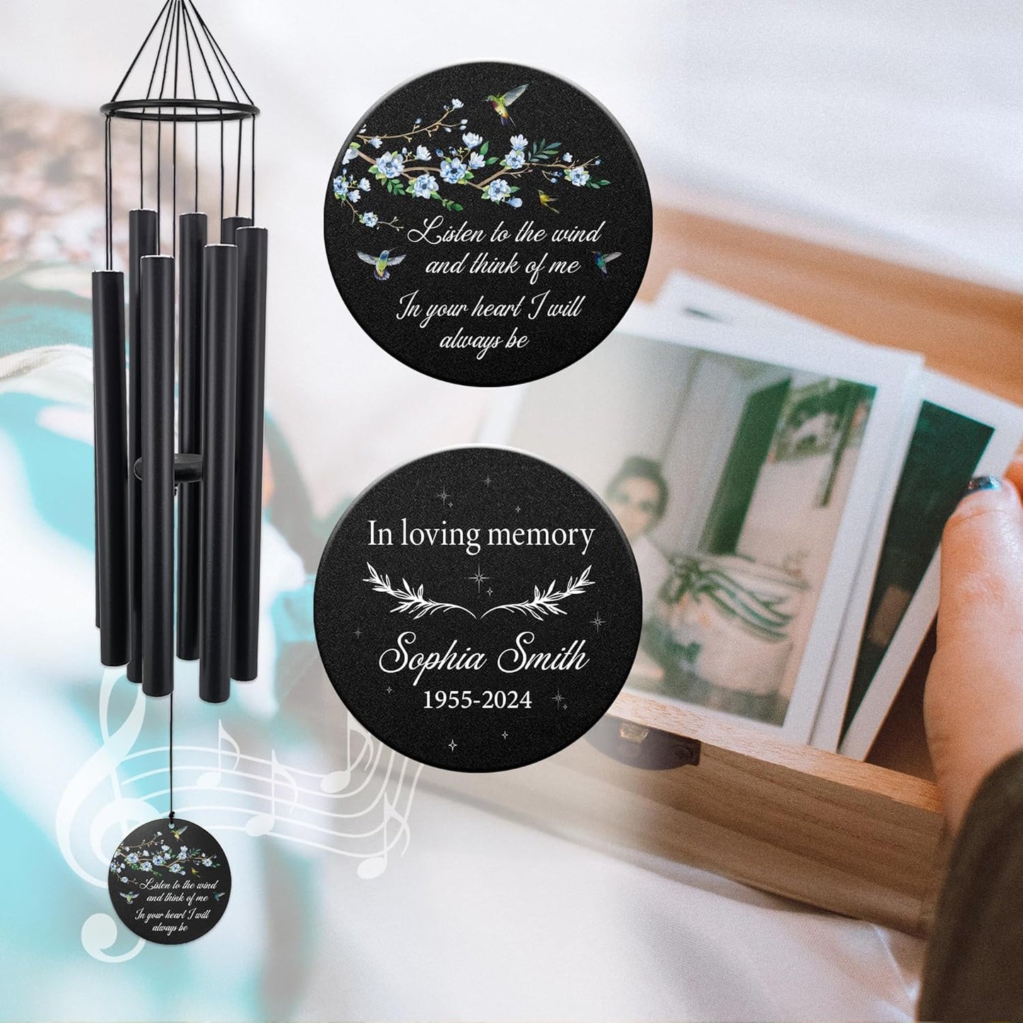 Personalized 36" Healing Memorial Wind Chimes for Outside, Bereavement Gift of Comfort for Loss of Mother, Father or Husband, A Soothing Remembrance for Your Garden and Patio