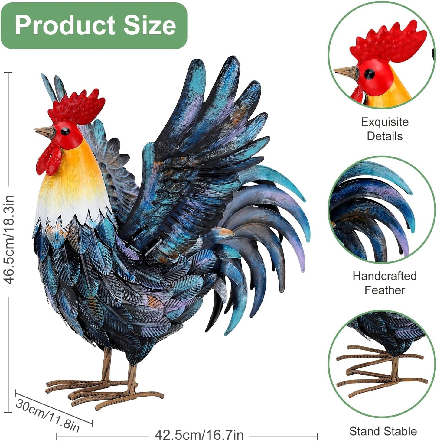 Metal Rooster Decor Garden Statue Yard Art Decoration Outdoor Chicken Kitchen Decor for Backyard Patio Kitchen Lawn for Women Mom