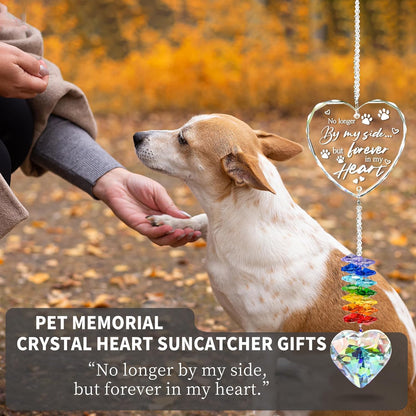 Pet Memorial Crystal Suncatcher Gifts for Loss of Dog/Cat, Window Hanging Crystal Heart Prism Sun Catcher Rainbow Maker Pendant