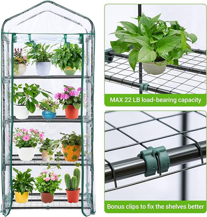Mini Greenhouse for Outdoors Indoor: Ohuhu Small Green House with 4 Tier Shelves, Portable Plastic Greenhouses with Heavy Duty Transparent PVC Cover for Winter Garden Patio Backyard Porch Balcony