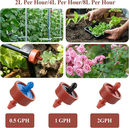 30Pcs 1 GPH Pressure Compensating Irrigation Spot Drippers,Constant Flow Barb Outlet Watering Dripper Emitters Heads Parts for 1/4 Inch Watering Tubing Line for Garden Pots Plant Irrigation Systems