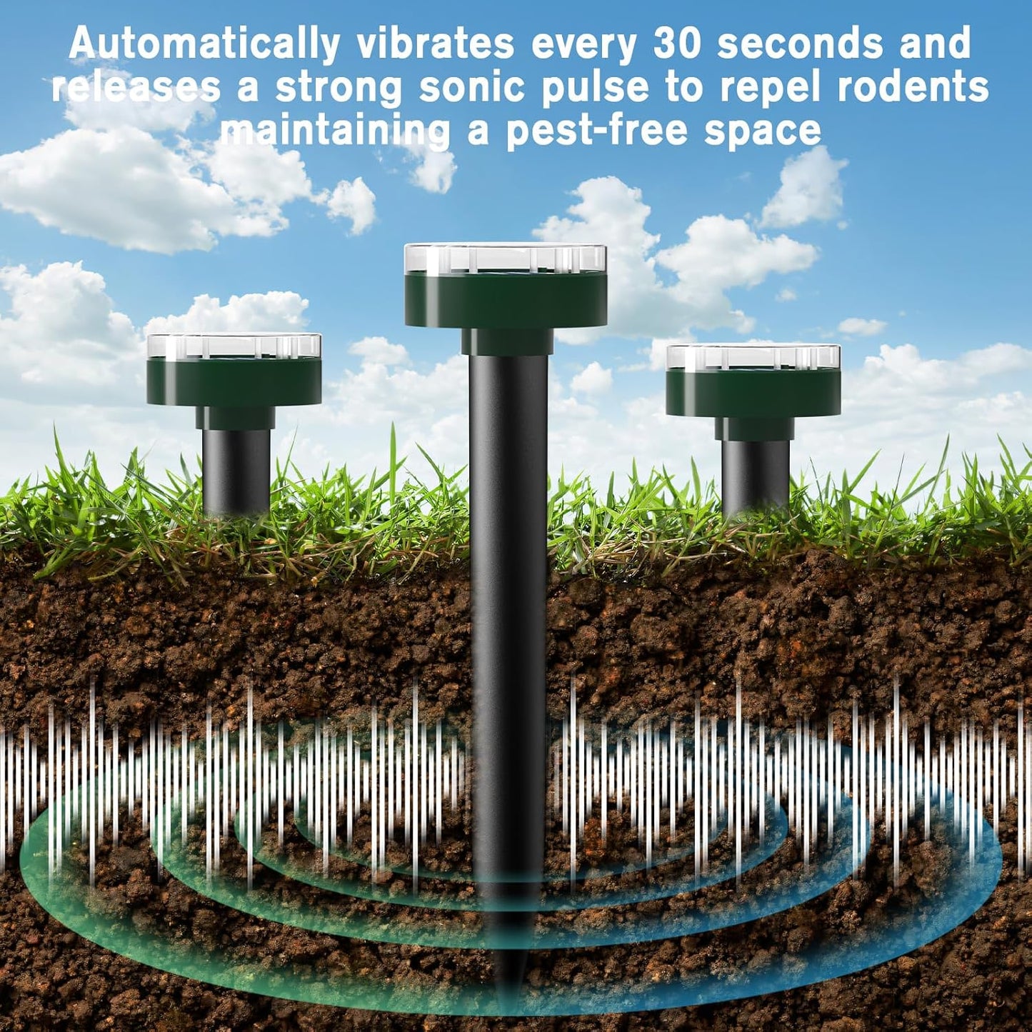 Mole Repellent 10 Pieces,Solar Powered Mouse Repellent Waterproof Rodent Gopher Repellent,360° Mouse Control Outdoor Mole Repeller for Garden Yard & Patio,Green