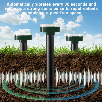 Mole Repellent 10 Pieces,Solar Powered Mouse Repellent Waterproof Rodent Gopher Repellent,360° Mouse Control Outdoor Mole Repeller for Garden Yard & Patio,Green