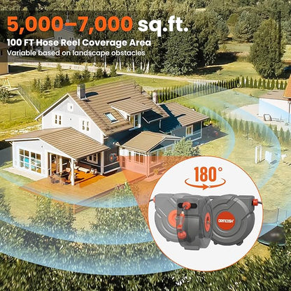 Upgraded Retractable Garden Hose Reel 1/2 in x 100 ft PRO 180° Swivel Metal Bracket Automatic Slow Return Heavy Duty Wall-Mounted Hose Reel Any Length Lock 9 Pattern Nozzle UV Resistant