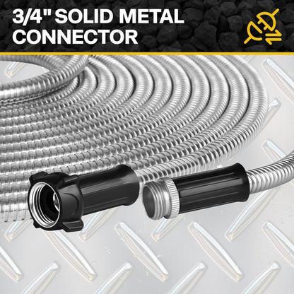Metal Garden Hose Water Hose 100ft Heavy Duty Stainless Steel Water Pipe with Sprayer & Nozzle Flexible Lightweight Hose No Kink Pet Proof Hose for Yard, Outdoors, Rv