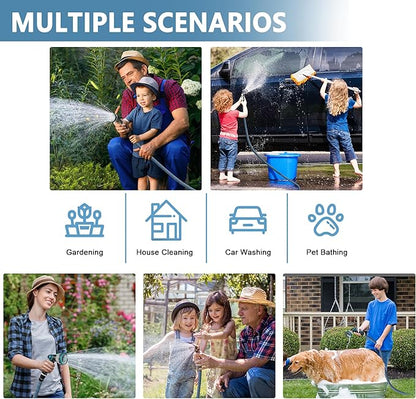 100 ft Expandable Garden Hose -2025 Newly Upgraded Expanding Water Hoses with 10 Function Spray Nozzle, Extra Strength Fabric, Leak-Proof, Lightweight, Kink-Free Flexible Retractable Hose(Gray Blue)