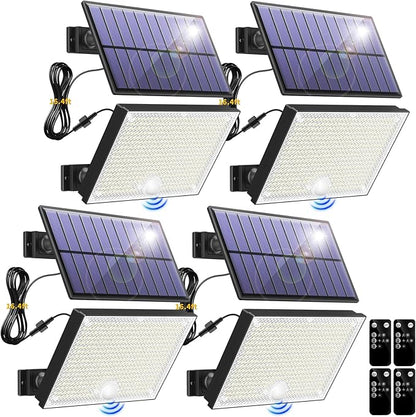 400LED Solar Lights Outdoor,3 Modes & Remote Control Motion Sensor Outdoor Light,IP67 Waterproof Solar Flood Lights for Garden, Garage, Patio, Pathway (4 Pack)
