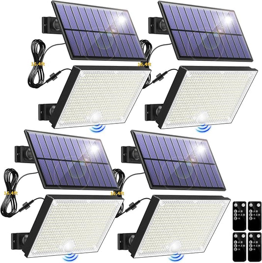 400LED Solar Lights Outdoor,3 Modes & Remote Control Motion Sensor Outdoor Light,IP67 Waterproof Solar Flood Lights for Garden, Garage, Patio, Pathway (4 Pack)