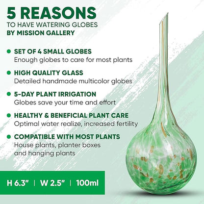Plant Watering Globes Set of 4 - Small Self Watering Globes for Indoor & Outdoor Plants - Multicolored, Automatic, Glass Watering Bulbs for Daily Use, Plant Watering Devices