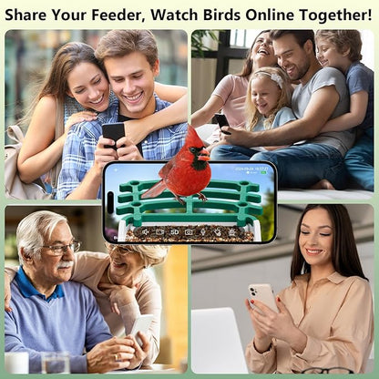 Smart Bird Feeder with Camera, AI Bird Species Identification Solar Powered Panel, 2.5k HD Video Bird House with Camera for Outside Garden, Ideal Gifts for Lover,Green