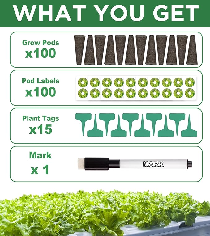 216 pcs Seed Pods Kit for Aerogarden, Grow Sponges for Hydroponics Growing System, Grow Pods for Aerogarden Kit with 100 Hydroponic Grow Sponges, 100 Pod Labels, 15 Plant Tags, 1 Mark Pen, Green