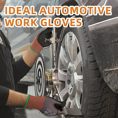 Schwer 12 Pairs Safety Work Gloves with Sandy Nitrile Coating , A1 Cut Resistant Heavy Duty Working Gloves with Grip for Men and Women, Ideal for General Use, Mechanic, Construction, Gardening, L