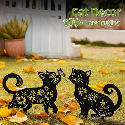 Metal Cat Garden Decor for Outside (2 Pack), 14 Inch Yard Art Stakes,Cat Gifts for Kitty Lovers, Outdoor Lawn Statues and Weather Resistant Yard Art