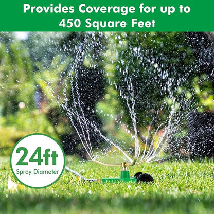 [2 Pack] RESTMO 3-Arm Metal Sprinkler with Wheel Base, 360 Degree Automatic Rotary Lawn Sprinkler System for Garden Plant, Flower Bed and Yard Watering and Large Yard Area Watering