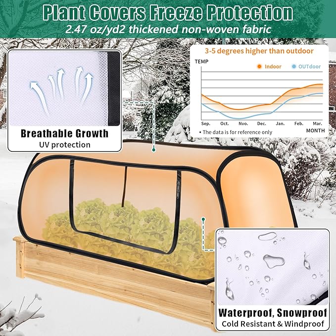 ANGAR 2Pack Pop Up Winter Garden Covers for Raised Beds, 45" x 22" x 16"Plant Covers Freeze Protection, Garden Rows Greenhouse Raised Bed Cover for Seedlings Vegetable Fruits Rows, Includes 16 Stakes