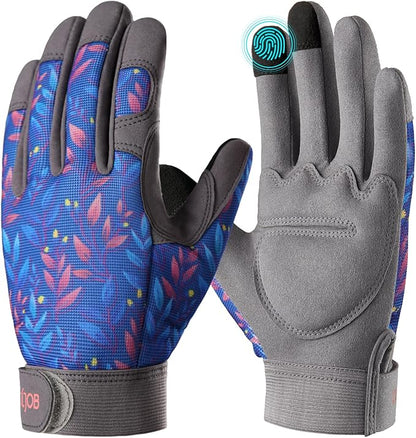 COOLJOB Small Gardening Work Gloves for Women Ladies, Thorn Proof for Rose Pruning, Cactus Handling, Blackberry Bush Planting, Puncture Resistant Anti-Slip Flexible, 1 Pair S Blue Flower