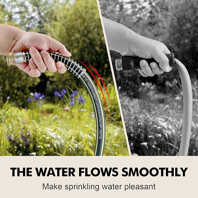 Rubber Garden Water Hose 100ft, 5/8" Leak Proof Garden Hose with Brass Connector, Flexible Hose Pipe for Lawn, Watering Cleaning & Washing