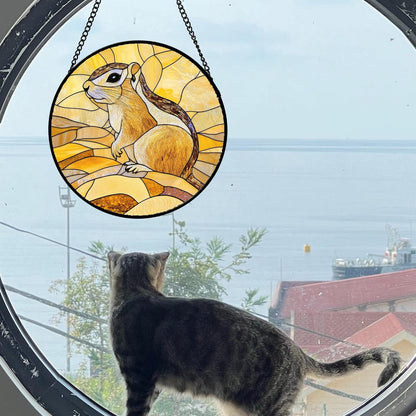 Stained Glass Window Hanging 4 Pcs Set Animals 9.8" - Desert Landscape Yellow Suncatcher Door Garden Sun Catcher Decor Birthday Christmas for Mom Woman Nana Men