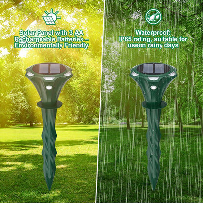 Mole Repellent Solar Powered Ultrasonic Solar Mole Deterrent Stakes for Lawn, Gophers Groundhog Snake Voles Rat Repellent for Yard Outdoor, Auto LED Lights at Night (Pack of 4)