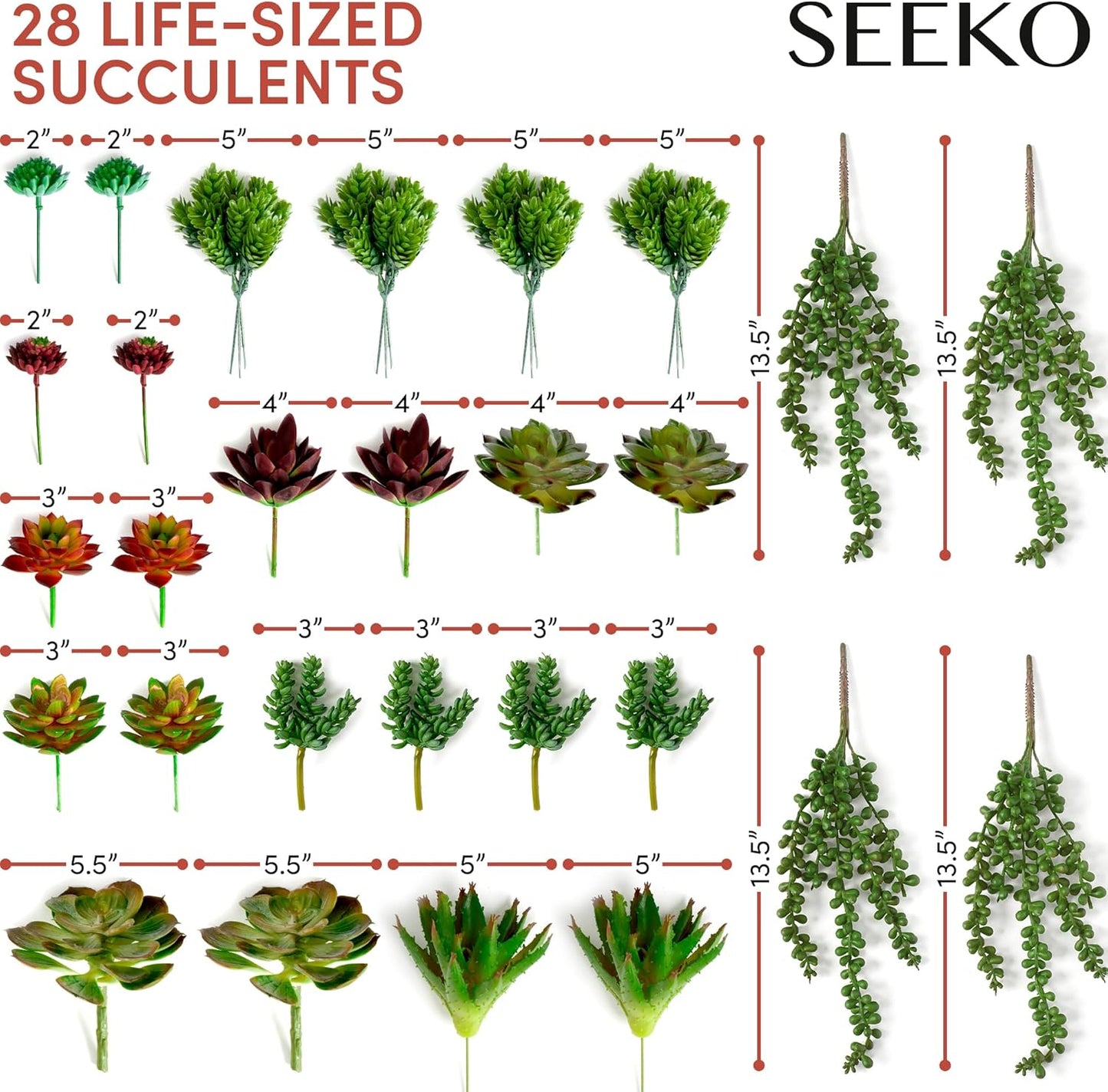 SEEKO Succulents Artificial Plants (28 Pack) - Artificial Succulents Unpotted - Premium Faux Plants - Fake Succulent for Craft - Small Plastic Assortment for Party, Cake, Garden, Home & Outdoor Decor