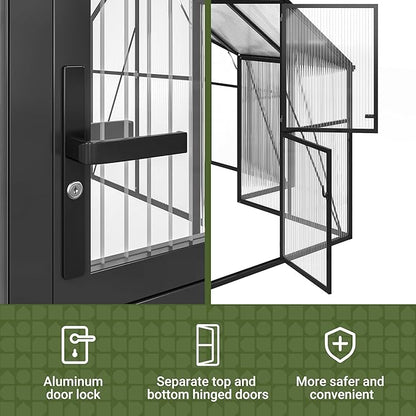VIWAT T-Shape 12x12 FT Greenhouse for Outdoors, Polycarbonate Greenhouse with Quick Setup Structure, Double Roof Vents and Doors, Aluminum Walk-in Green House for Outside for Backyard Garden, Black