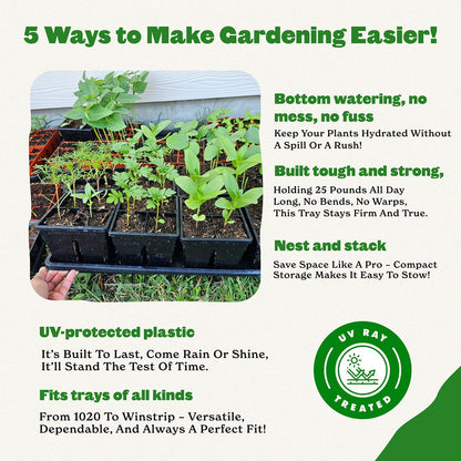 Epic Gardening Reusable Universal Bottom Tray - Epic 1020 Universal Bottom Tray - 10 Trays - Easy Watering Seed Starting Trays - Gardener Friendly Plant Trays for Seedlings | UV-Treated BPA-Free