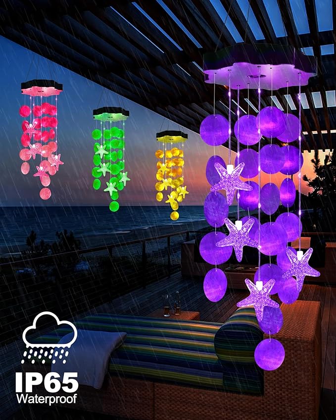 Toodour Solar Wind Chimes for Outside, Shells Light Gifts for Mom Grandma Women Wife Girls, Waterproof Solar Outdoor Decorative Mobile Light for Holiday Garden Porch Yard Outdoor Decor (Purple)