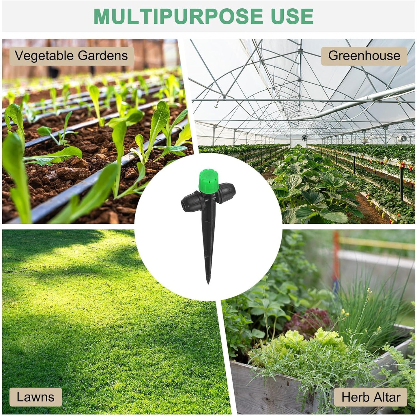 30-Pack Drip Irrigation Emitters Sprayers, Drippers on 5"/13mm Stake Adjustable 360 Degree Water Flow 8 Holes for 1/4" Drip Irrigation Tubing for Watering System [Dark Green, Drip]