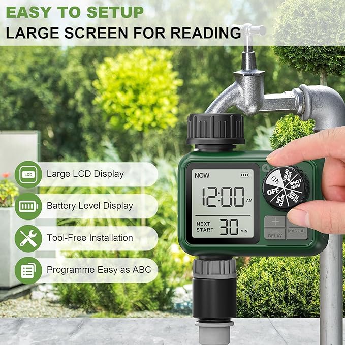 Sprinkler Timer, XinFuture Water Timer, Programmable Garden Hose Timer with Rain Delay, Manual& Automatic Watering System, Waterproof Digital Irrigation Controller Watering Lawn Evenly&Efficiently