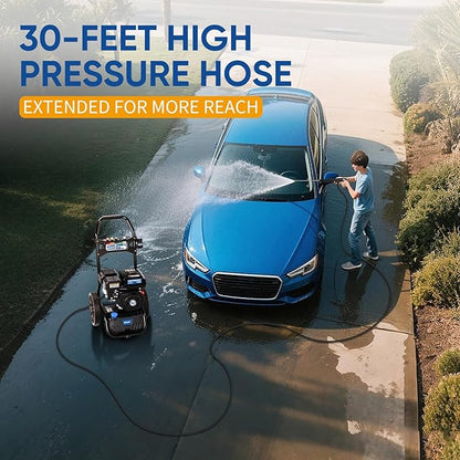 TOOLCY 3400 PSI Gas Pressure Washer, High-Performance 212cc OHV Engine, Reinforced Pump. Onboard Soap Tank, 30FT Hose, Spray Gun & 5 Nozzles, Max 2.8 GPM, Great for Cars/Driveways/Homes/Patios/Boats