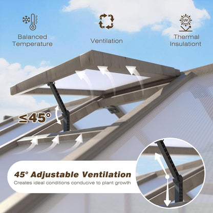 MUPATER 8' x 12' Outdoors Walk-in Greenhouse, Wood Greenhouse with Ventilated Window and Lockable Door, 6mm Polycarbonate Panels for UV Protection and Heat Insulation,Suitable for Patio, Backyard