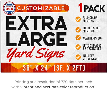 36"x24" Custom Yard Signs with Stakes Personalized Yard Signs with Full Color Print and Text Large Custom Outdoor Signs, for Business (1)