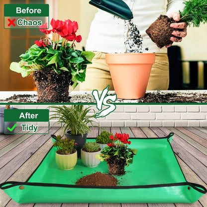 2 PCS 27 "x 27" Repotting Mat for Indoor Plant Transplanting and Mess Control Thickened Waterproof Potting Tray Foldable Succulent Potting Mat Portable Gardening Mat Green