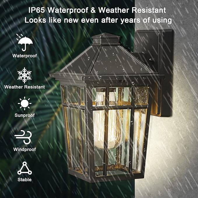 Darkaway Outdoor Sconce Lights Wall Light Fixtures, Front Porch Light Outdoor Wall Anti-Rust Waterproof Aluminum with Glass Exterior Light Fixture for Patio, Yard, Doorway, Garage(1 Pack, Black)